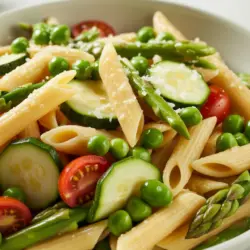 spring vegetable pasta salad recipe card
