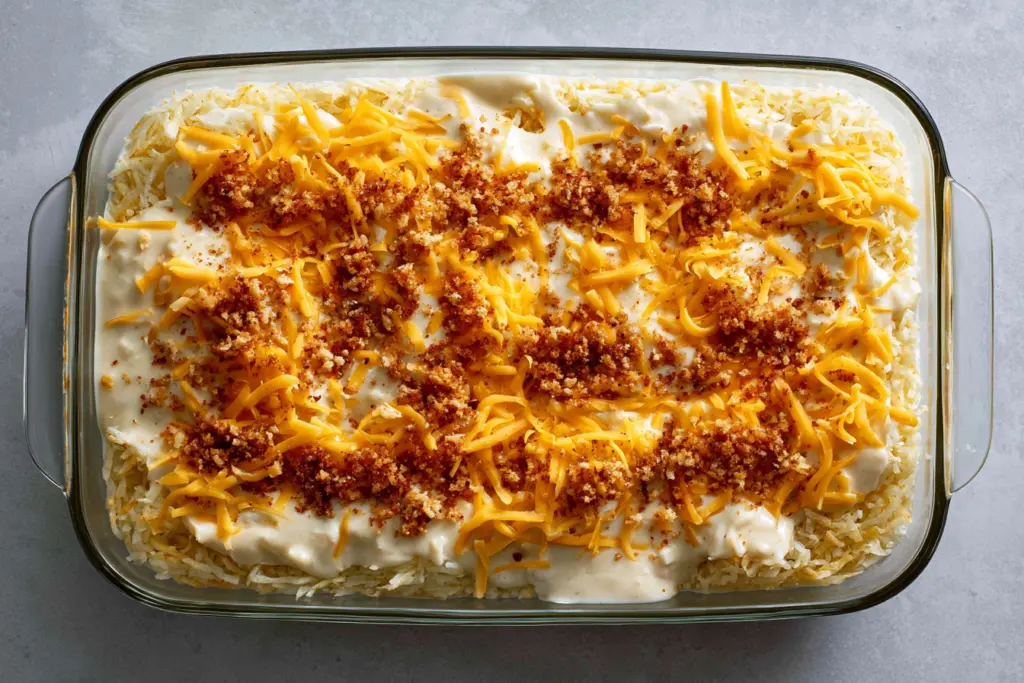 mixing sourdough hash brown casserole ingredients