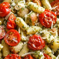 Easy Chicken Pesto Pasta with Roasted Tomatoes recipe card