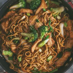 Garlic Chicken and Broccoli Noodles Bowls recipe card
