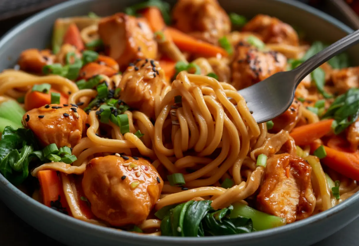 One-Pan Garlic Chicken and Broccoli Noodles Bowls 8 Garlic Chicken and Veggie Noodles Bowls