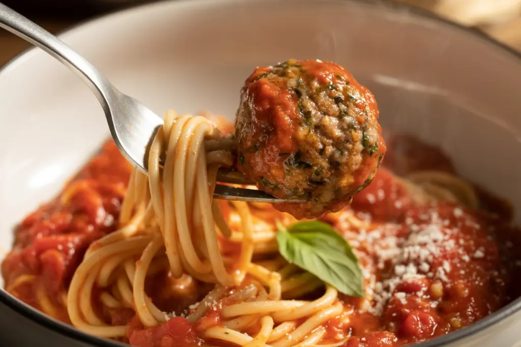 Homemade sausage meatballs with Parmesan and basil