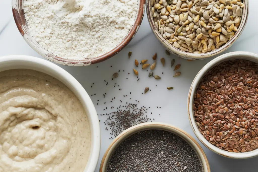 ingredients for seeded sourdough loaf