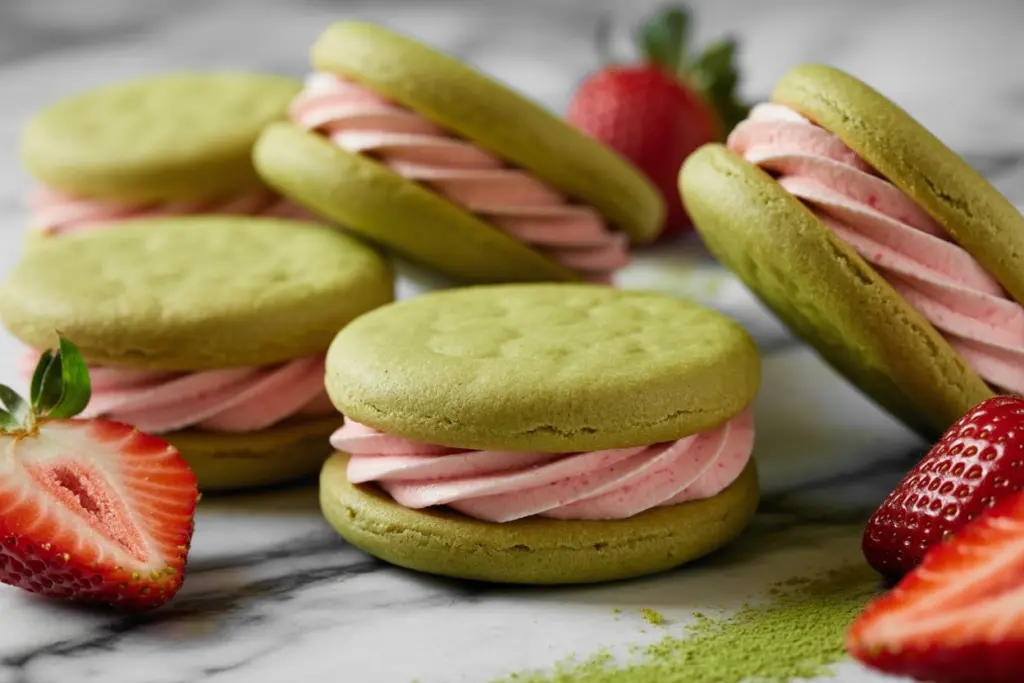 Matcha Oreos with Strawberry Buttercream