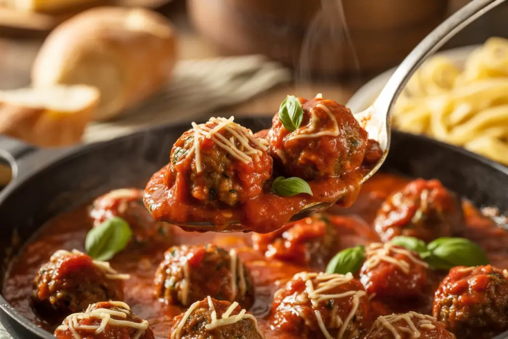 Simmer Together Sausage Meatballs in Tomato Sauce 