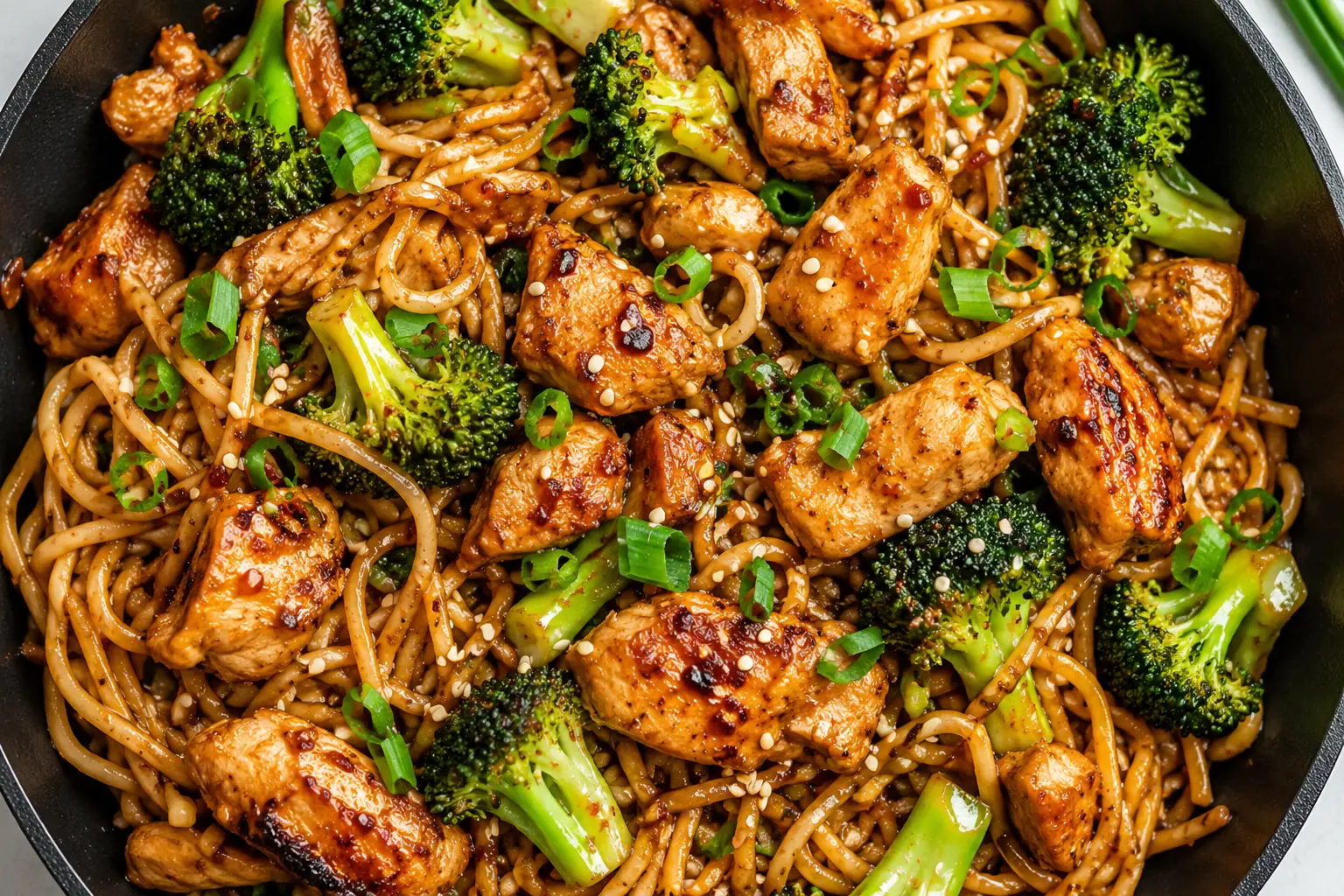 One-Pan Garlic Chicken and Broccoli Noodles Bowls