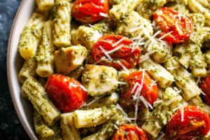 Easy Chicken Pesto Pasta with Roasted Tomatoes Recipe