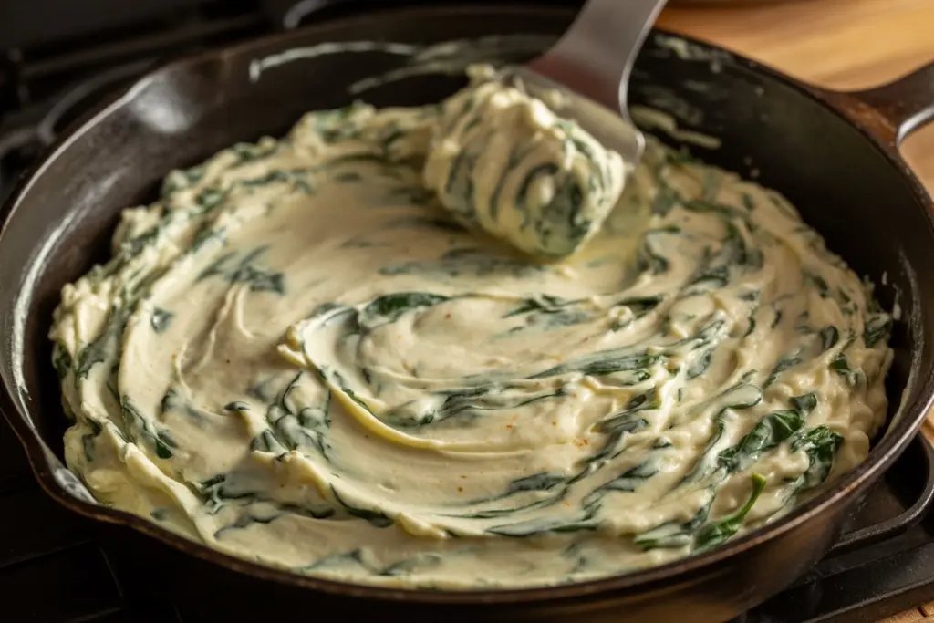 creamy and cheesy spinach dip mixture