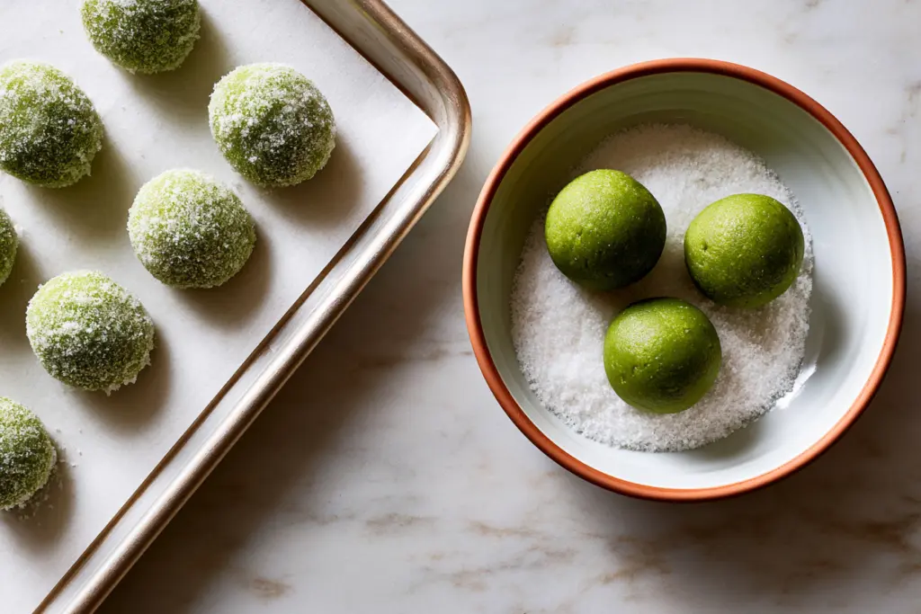 Shaping and Baking matcha cookies