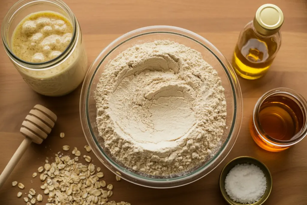 ingredients for sourdough whole wheat sandwich bread