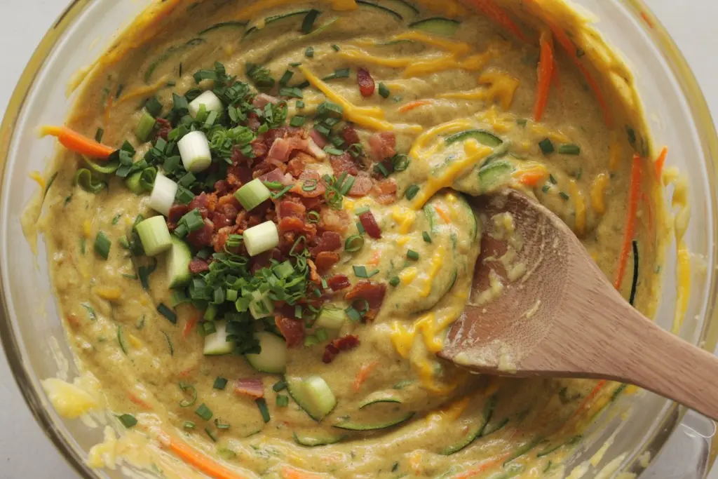 mixing sourdough zucchini bars batter