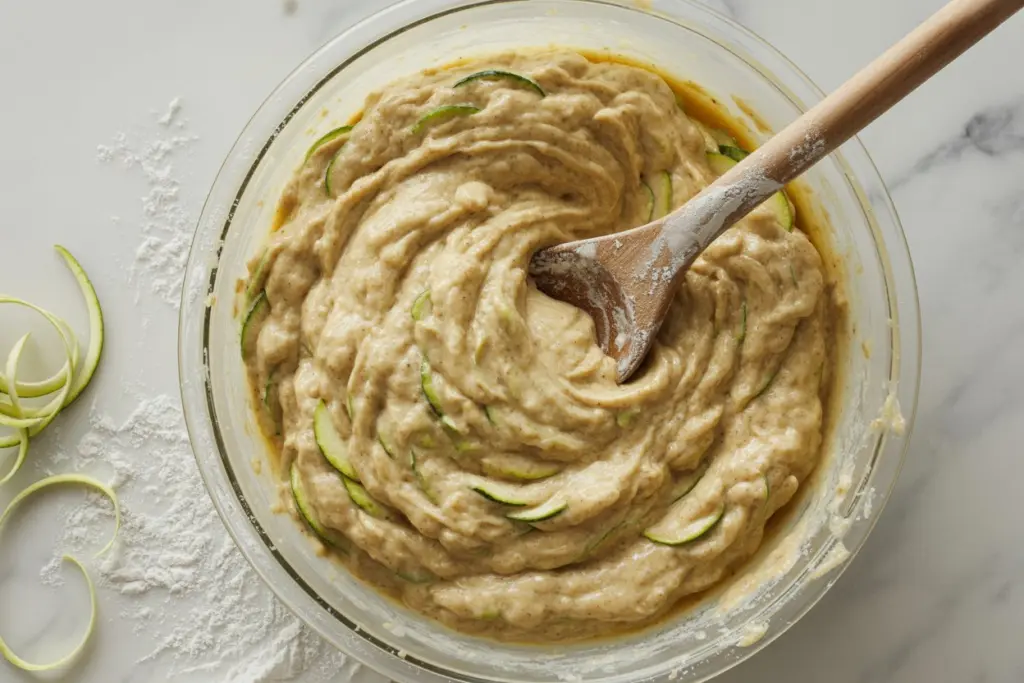 mixing sourdough zucchini bread batter