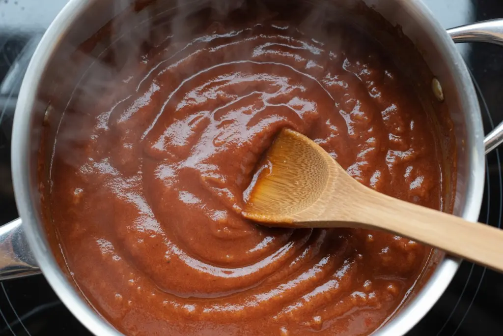 simmering taco sauce recipe in saucepan