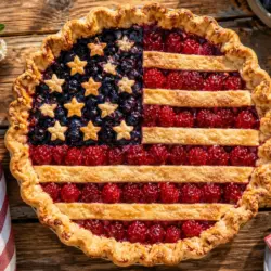 American flag-themed berry pie recipe card