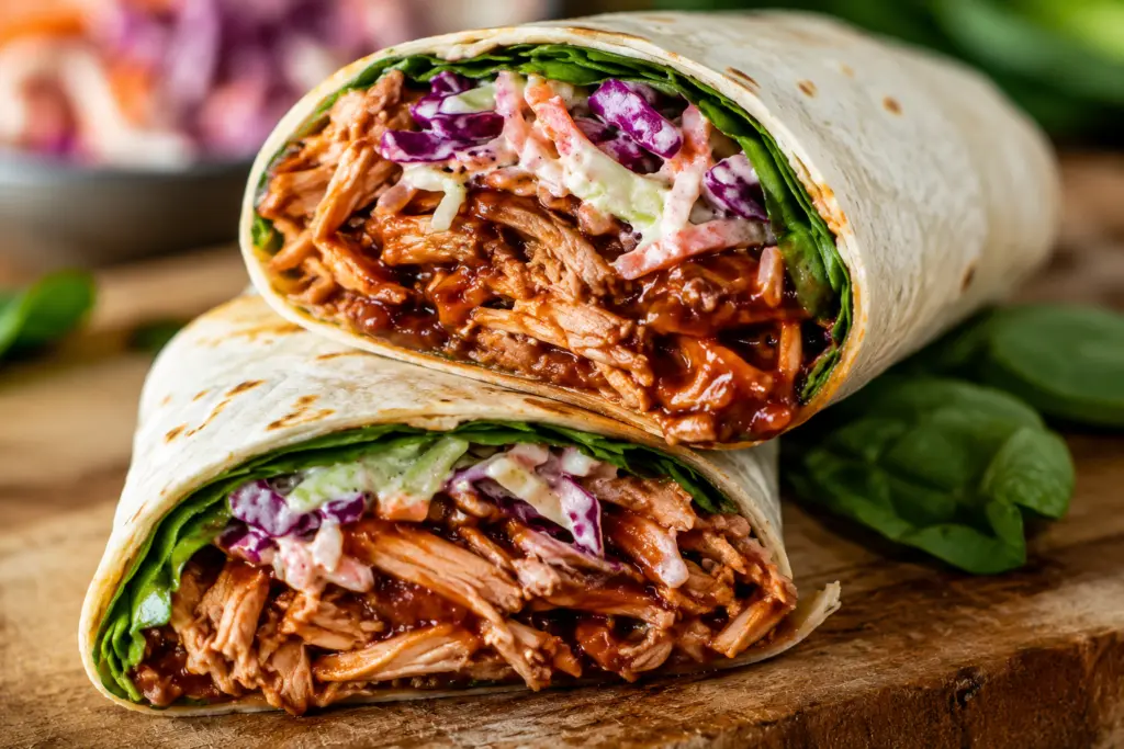 BBQ Chicken Coleslaw Wraps with Leftover Shredded Chicken,