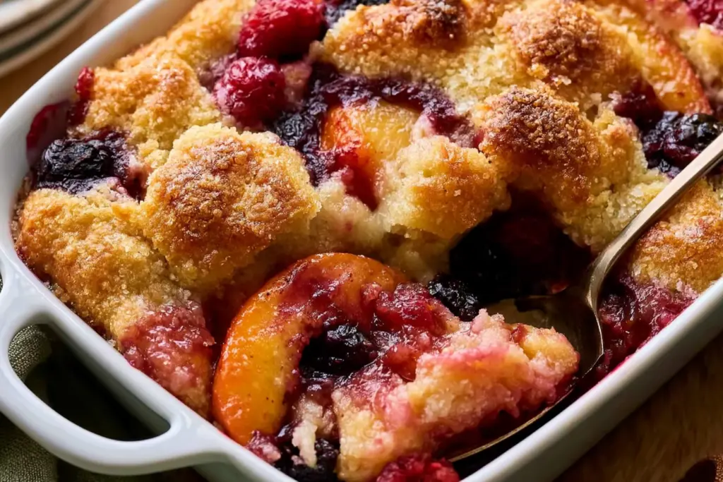 Berry Peach Sourdough Cobbler