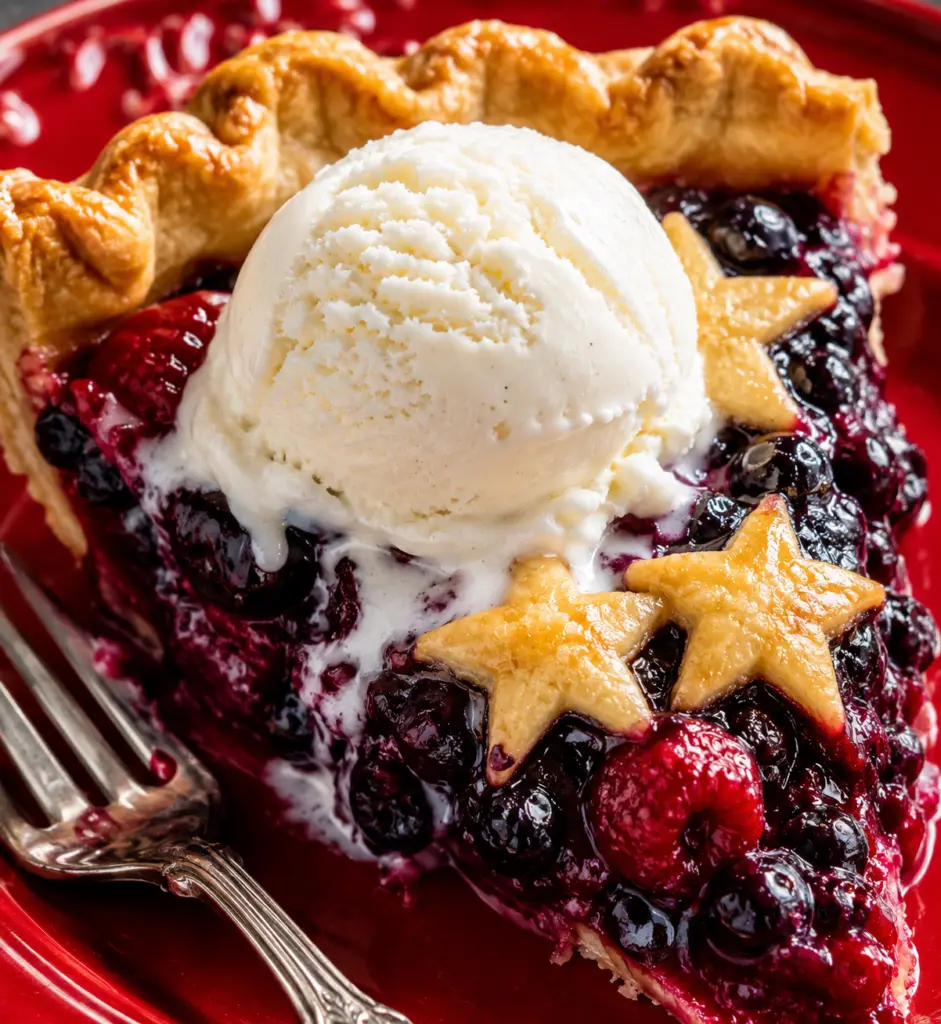 American Flag Pie slice with vanilla ice cream