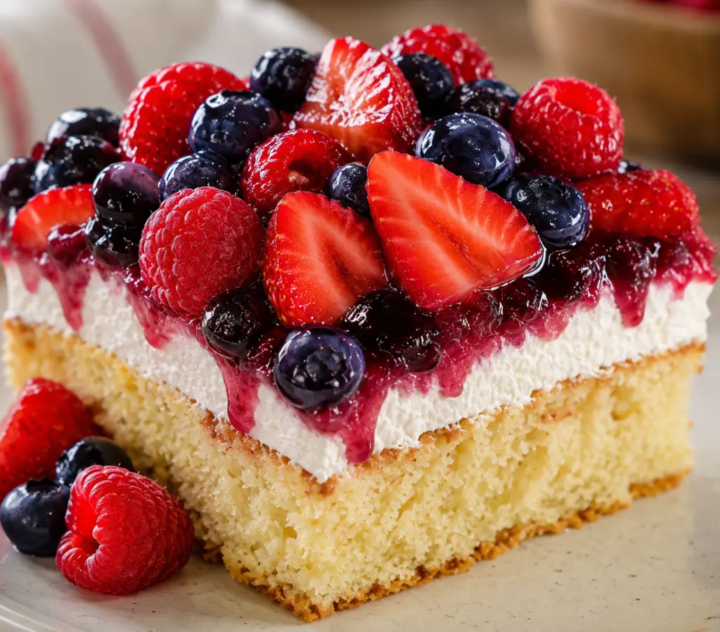 Berry-topped vanilla cake bar