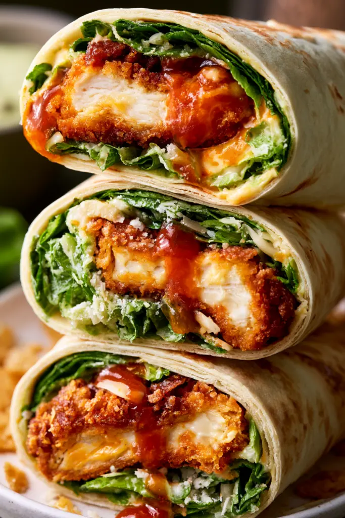 Hot Honey Chicken Caesar Wrap with Crispy Cornflake Crust 6 Buffalo Ranch Chicken Caesar Wrap with Panko Breadcrumbs