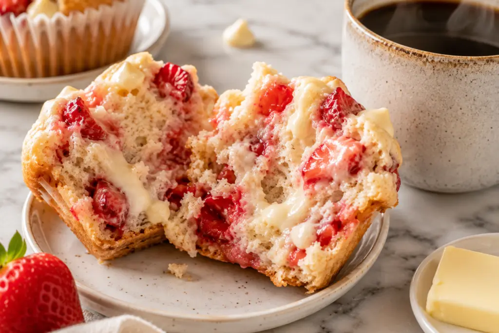 Strawberry White Chocolate Sourdough Muffins {Same-Day & Overnight Methods} 5 Cozy breakfast with muffin and coffee
