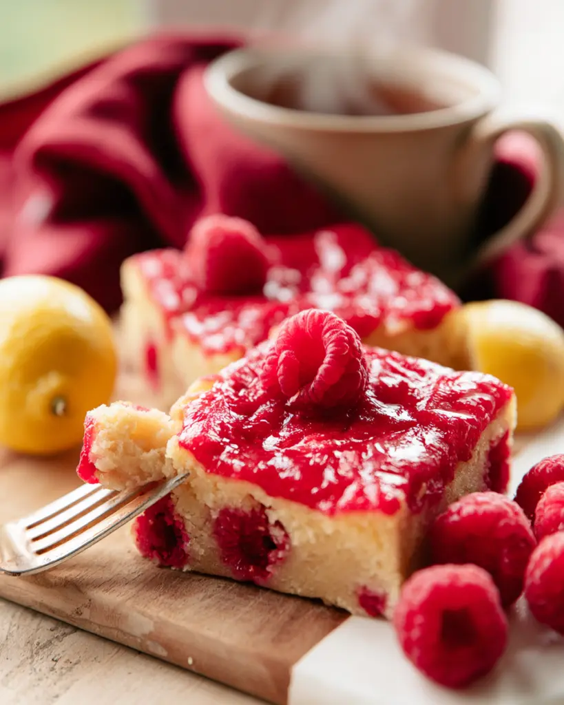 Lemon Raspberry Blondies Recipe 4 lemon raspberry blondies served with Earl Grey tea