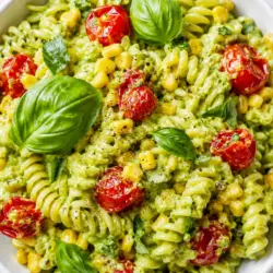 Creamy Avocado Basil Pasta with Corn and Tomatoes 5 Creamy Avocado-Basil Pasta with Corn and Tomatoes recipe card