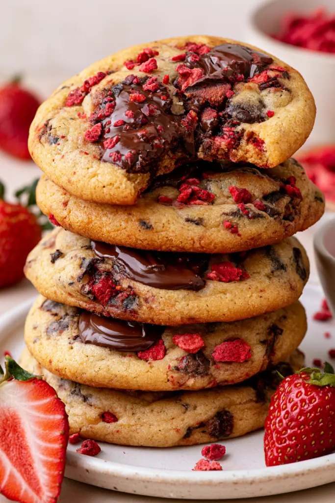 Dark Chocolate Strawberry Sourdough Cookies