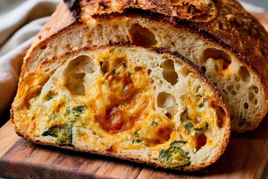 Easy Cheddar Jalapeño No-Knead Sourdough Bread