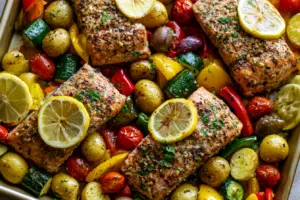 Easy Lemon Garlic Salmon Tray Bake Recipe