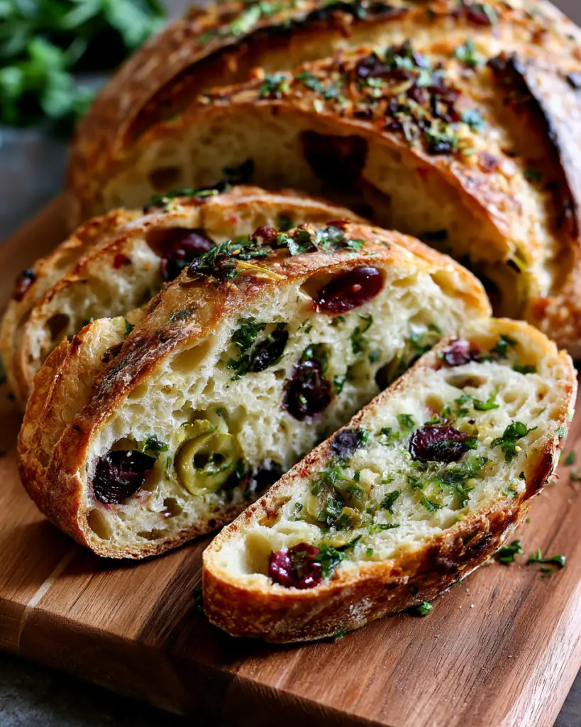 Easy No-Knead Olive and Herb Sourdough Bread