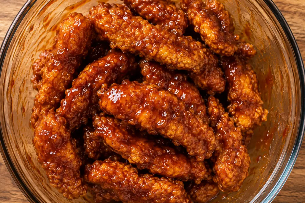 Preparing crispy chicken for chicken coleslaw wraps