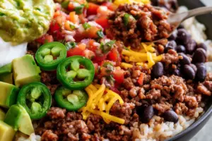 High Protein Beef Burrito Bowls with Rice Recipe