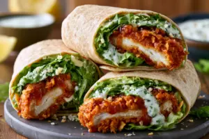 Hot Honey Chicken Caesar Wrap with Crispy Cornflake Crust