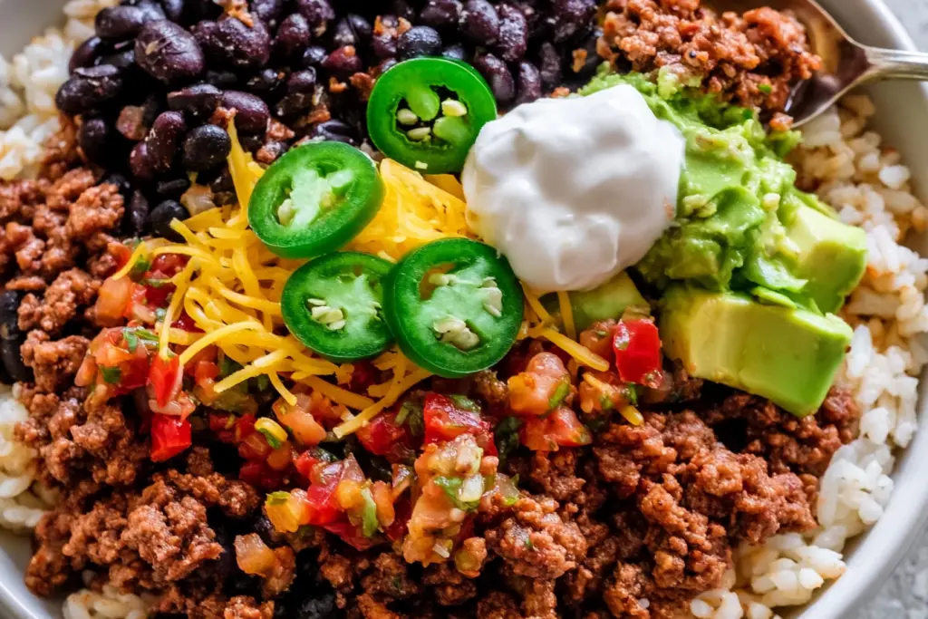 High Protein Beef Burrito Bowls with Rice Recipe 4 How to make this beef burrito bowls