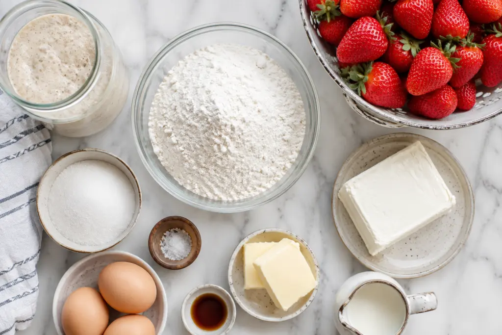 Ingredients for sourdough strawberry shortcake bars