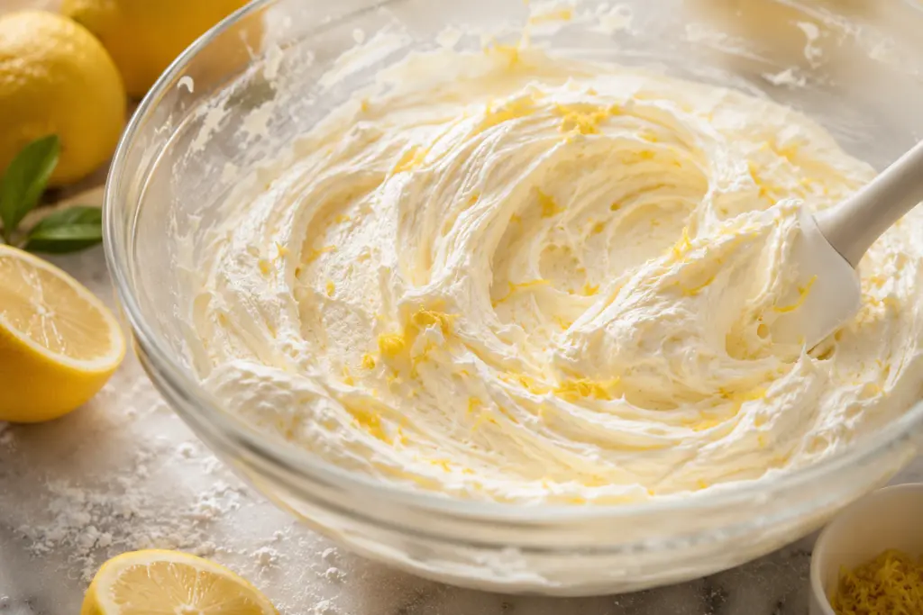 Lemon zest whipped frosting preparation