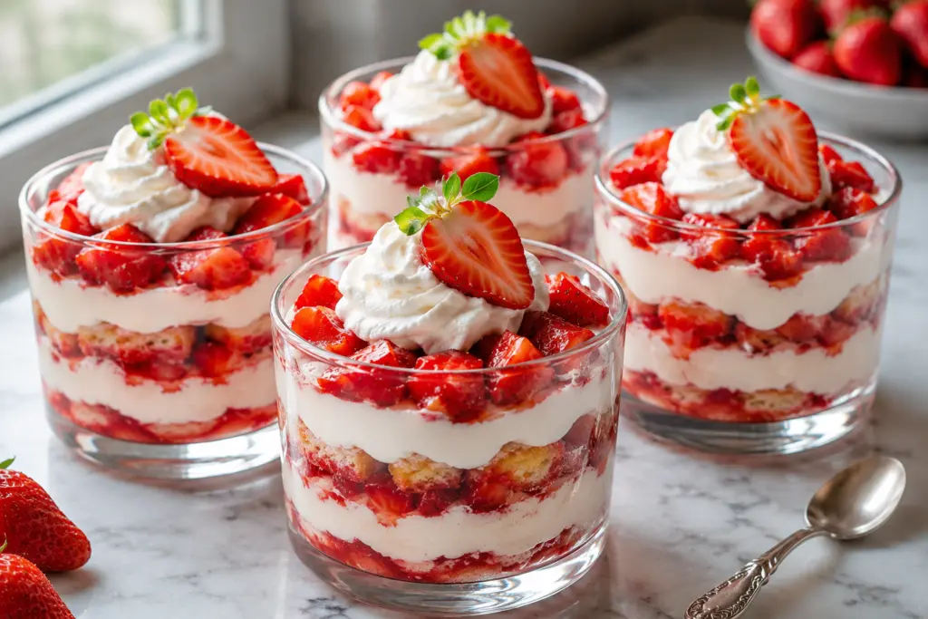 No-Bake Strawberry Tiramisu Cups Serving