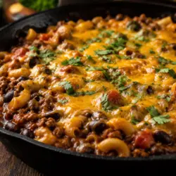 One Pan Chili Pasta Skillet Recipe card