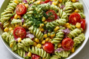 Pasta Avocado Salad with Creamy Avocado Ranch Dressing