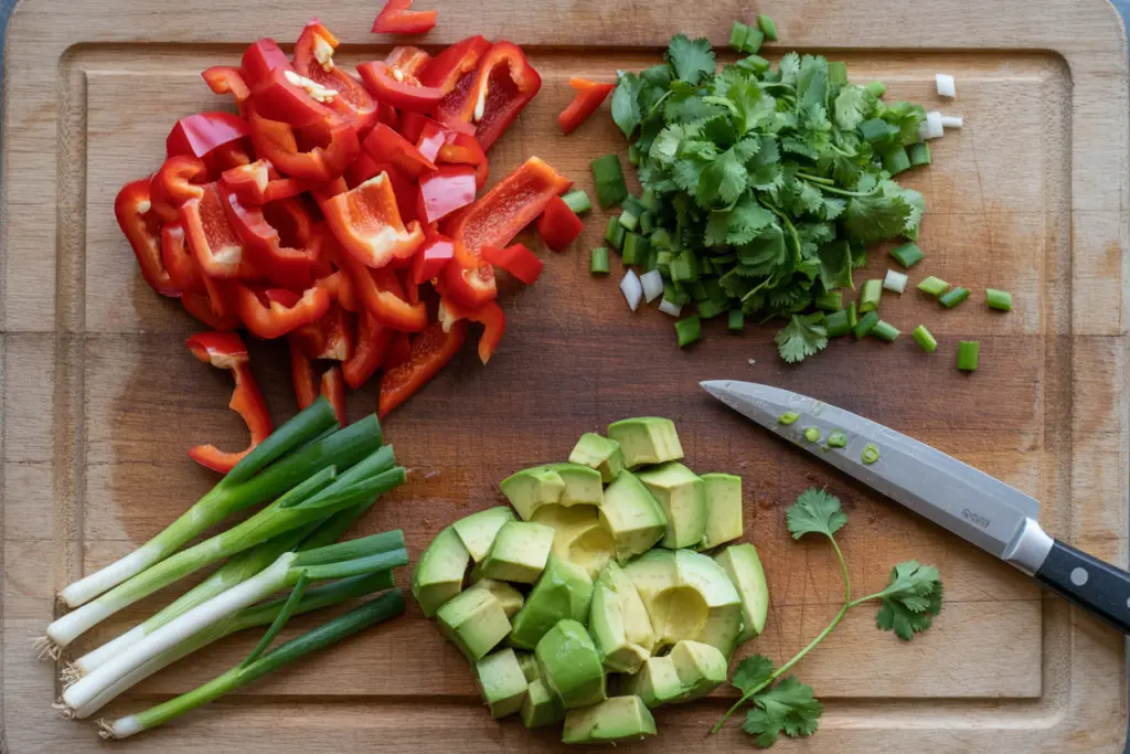 Prepare Vegetables for crispy chili lime chickpea bean salad