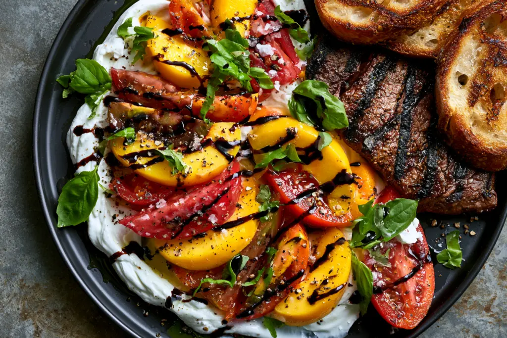 Tomato and Peach Salad with Whipped Goat Cheese Recipe 4 Serving Fresh Tomato and Peach Salad with Whipped Goat Cheese