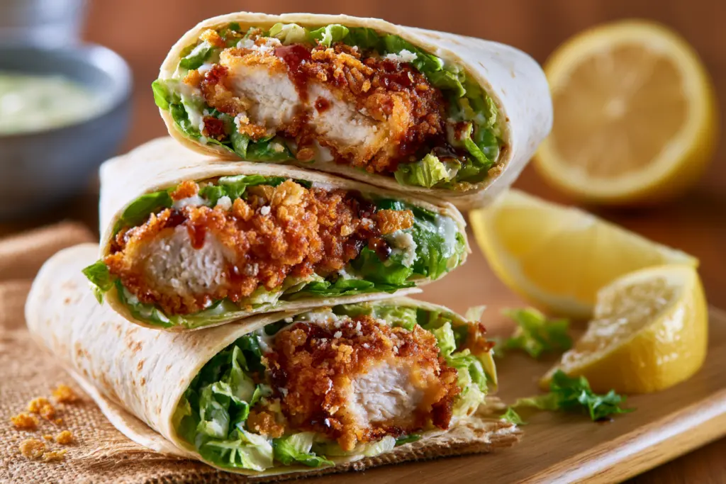Hot Honey Chicken Caesar Wrap with Crispy Cornflake Crust 5 Hot Honey Chicken Caesar Wrap Serving