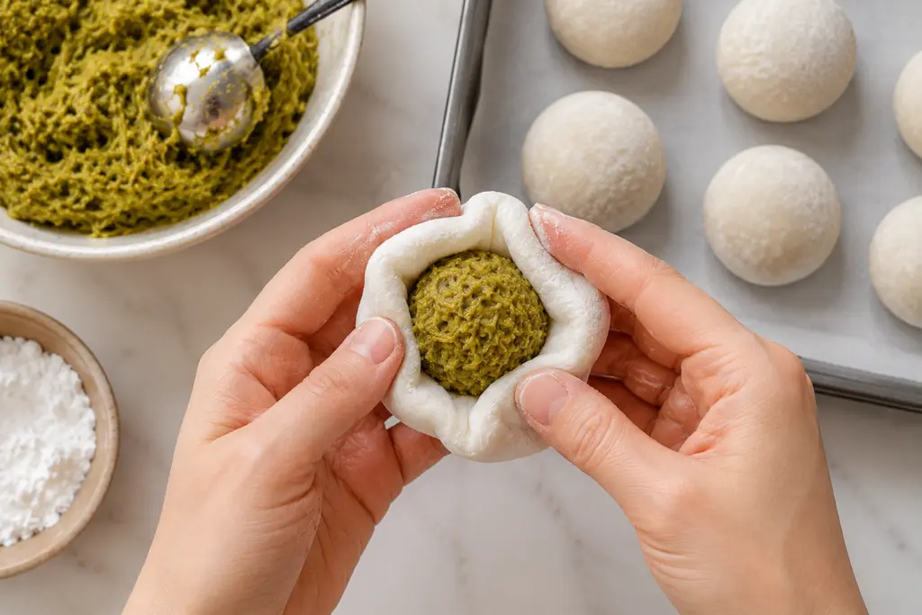 Viral Dubai Chocolate Mochi Recipe 4 Assembling dubai chocolate mochi cookies