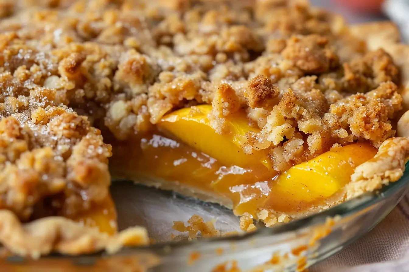 Sourdough Discard Peach Crumb Pie with Brown Sugar