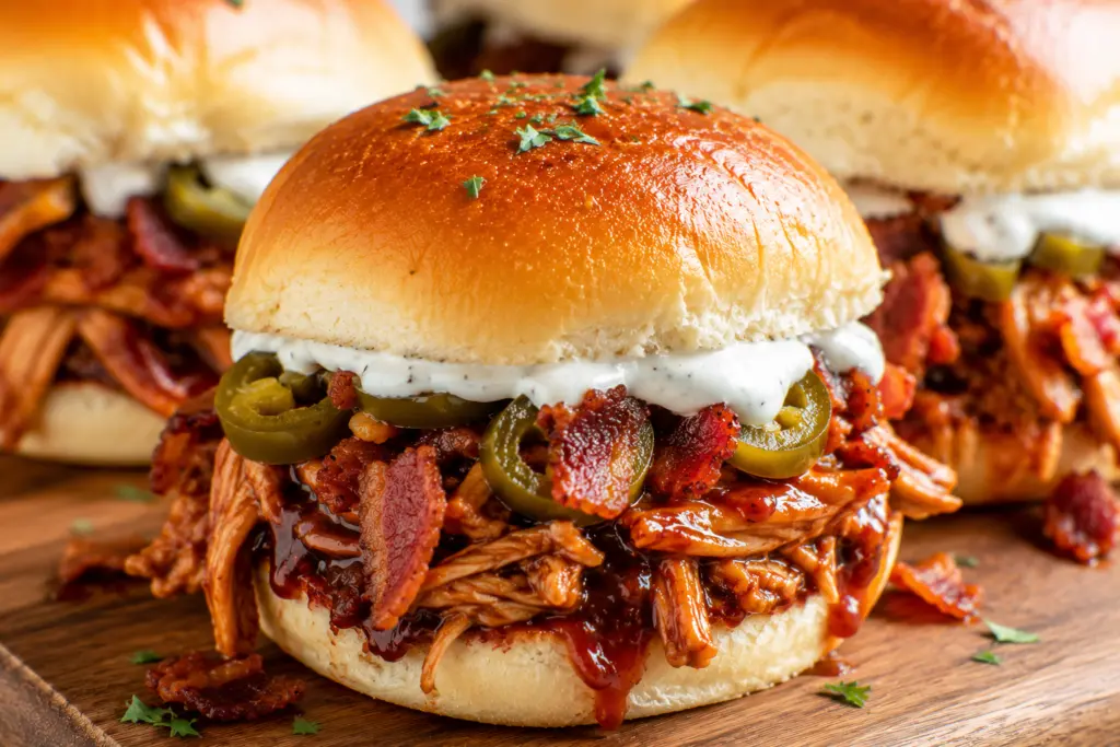 BBQ Chicken Bacon Ranch Sliders Recipe 4 Spicy BBQ Chicken Sliders with Crispy Bacon & Jalapeños