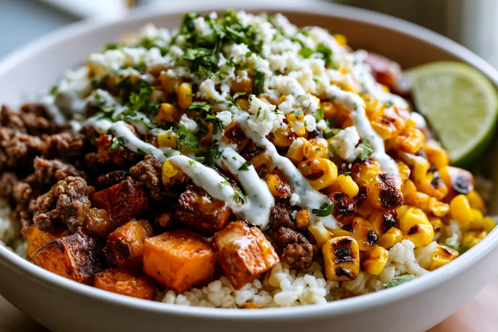 The Viral Street Corn Taco Bowl Recipe 4 The Viral Street Corn Taco Bowl Serving with rice