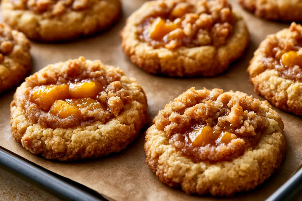 Freshly baked sourdough peach cobbler cookies