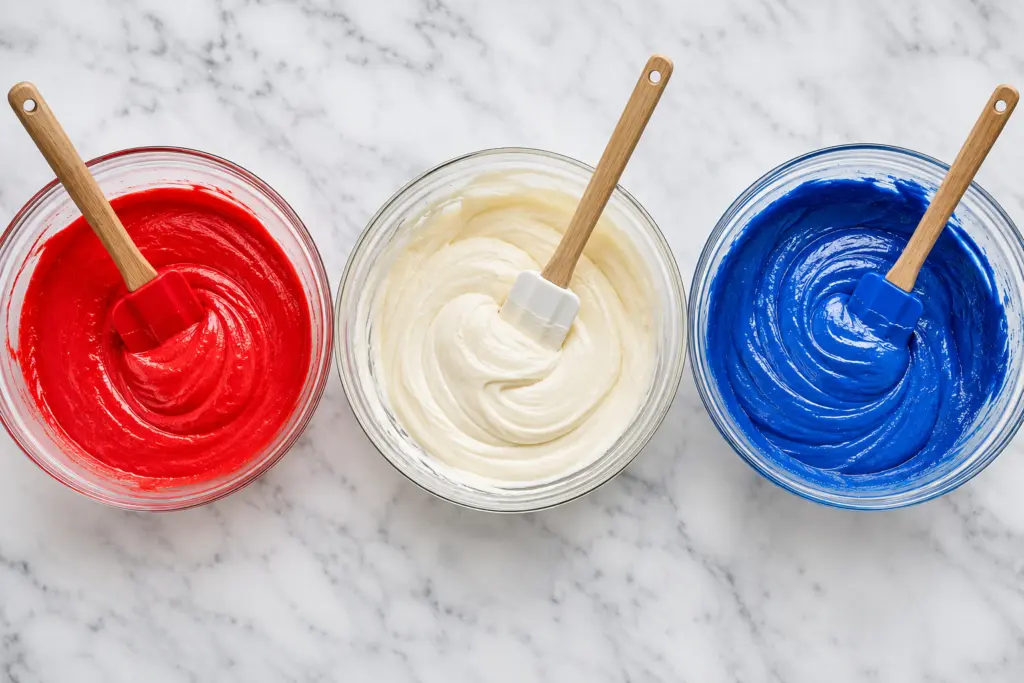 How to Make a Red White and Blue Bundt Cake - 4th of July Cake 4 Red White and Blue Bundt Cake batters