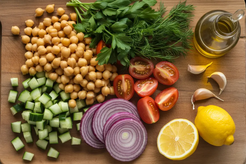 Chickpea Salad Recipe with Lemon-Herb Dressing 2 chickpea salad ingredients