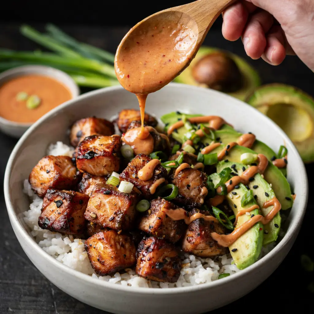 Crispy Salmon Rice Bowl Recipe 4 serving crispy salmon rice bowl